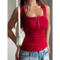 2025 primavera y verano europeo y americano casual slim-fit de punto de color sólido con fondo superior, chaleco de honda ropa de mujer - details 16