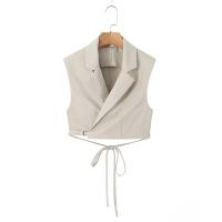 Conjunto de Dos Piezas para Mujer OUWU Chaleco Corto con Lazo y Pantalones Rectos de Cintura Alta con Cremallera Moda Urbana Chic - details 3