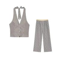 ZOCI-Chaleco de cuello Halter a rayas a la moda para Mujer y pantalones con bolsillos laterales de cintura media elástica, conjuntos de dos piezas para Mujer - details 3