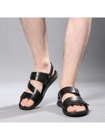 Sandalias de Hombre a la Moda Sandalias de Playa de Cuero con Punta Abierta de Color Sólido - details 3