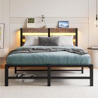 Marco de cama doble con estación de carga y luces LED, plataforma de metal resistente, marco de cama doble de 135 x 190 cm con cabecero de madera con almacenamiento, no necesita - details 42