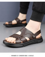 Sandalias de piel de vaca de capa superior nuevas 2025, zapatos de playa transpirables para hombre, zapatos casuales de suela suave para papás de mediana edad y mayores. - details 0