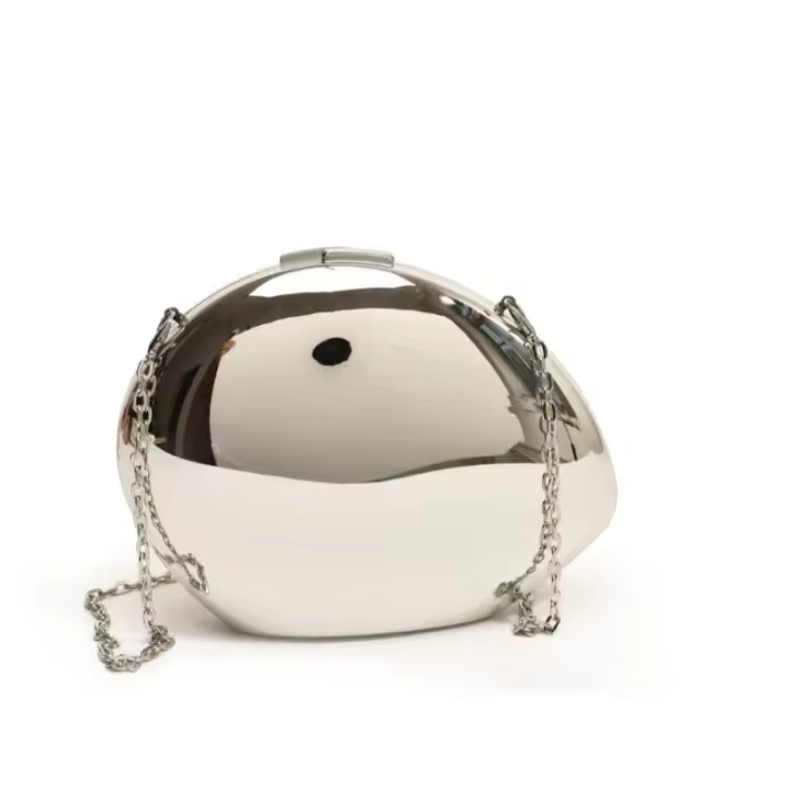 Bolso Concha Acrílica Fiesta Noche, Dorado Plateado Mujer con Bandolera Metal Brillante, Pequeño - 1