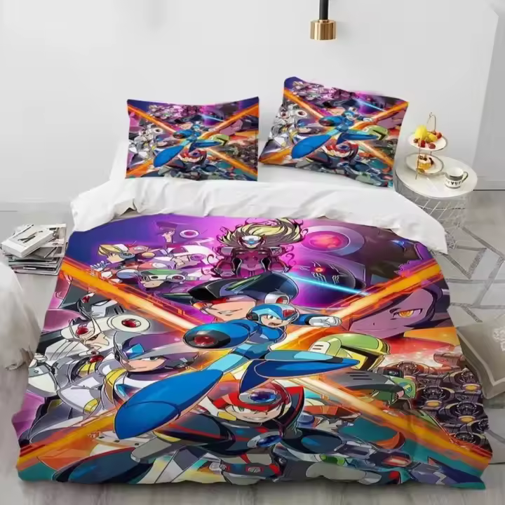 Conjunto de Cama de Dibujos Animados Rockman Megaman 3D Tamaño Rey Twin Funda de Edredón - 1