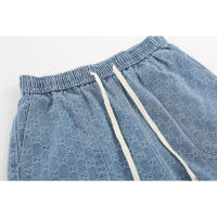 2025 top-tier trendy brand best-selling washed denim fabric, summer jacquard drawstring European-style men's shorts, boyfriend-style loose and versatile casual five-pocket pants - details 6