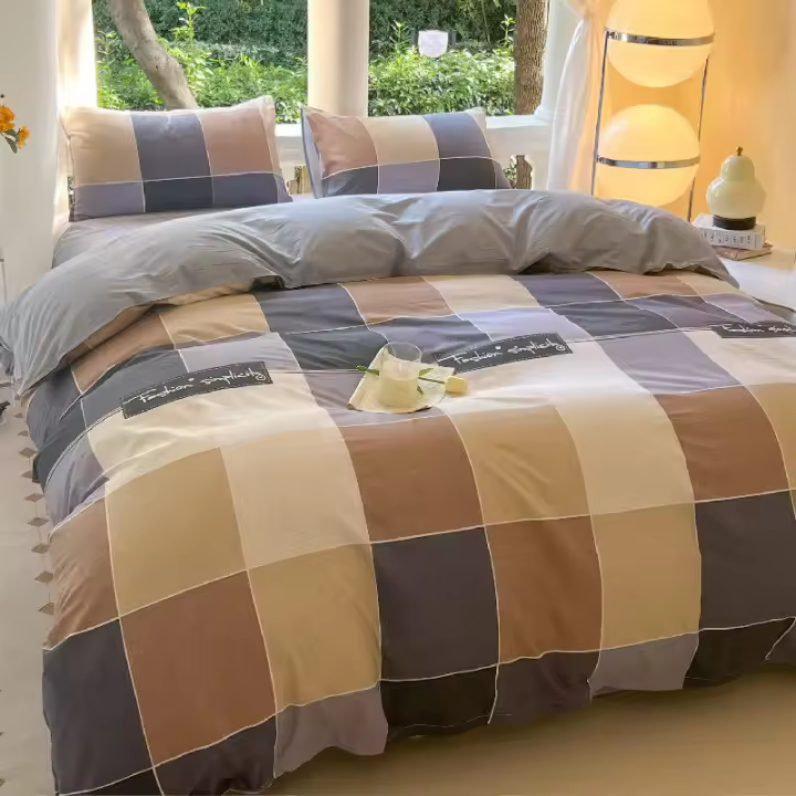 Sábanas de cuatro piezas para dormitorio de estudiantes de verano, juego de tres piezas de algodón cepillado, funda de edredón individual, ropa de cama de dibujos animados - 1