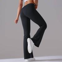 Leggings de yoga de color sólido para mujer, pantalones acampanados de cintura alta, elásticos, entrenamiento, pierna ancha - details 21