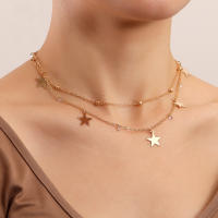 Cadena de clavícula de doble capa para mujer, collar con colgante de estrella de cinco puntas, collar de estilo metálico versátil - details 1