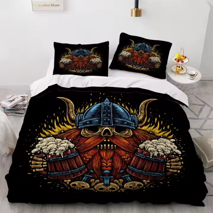Funda de edredón vikingo, juego de cama con estampado de runas vikingas nórdicas, juego de cama para niños, adolescentes, hombres, tamaño King, funda de edredón de poliéster suave - 1