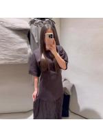 Moda manga corta Patchwork plisado Midi vestido mujer elegante cuello redondo cintura alta fiesta vestido largo señora vacaciones Vestidos - details 7