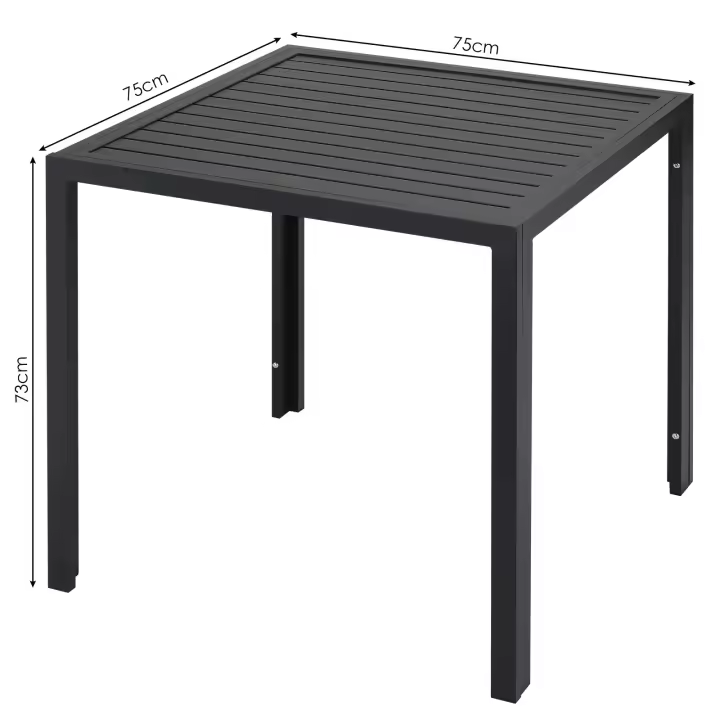 Mesa de comedor al aire libre Mesa de patio de láminas de aluminio y grano de madera resistente a la intemperie, 75x75x73cm rectangular de jardín para patio trasero - 1