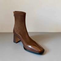 2024 nueva delgada gamuza patchwork mujer corto otoño e invierno tacón grueso elástico botas ajustadas - details 1