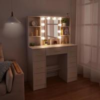 Iluminación LED ajustable Espejo de mesa de belleza con 7 cajones cómodos Diseño blanco - details 5