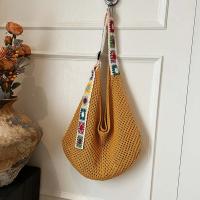 Bolso de mano de ganchillo de gran capacidad para mujer, bolsa tejida hueca ligera de estilo étnico, con correa bordada, tejido de algodón - details 8