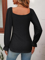 Blusa acampanada de manga larga con cuello en V para mujer, camiseta Sexy con cordón en la cintura, Tops elegantes para primavera y otoño, 2023 - details 24