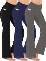 Paquete de 3 Pantalones Deportivos para Mujer, Tallas Grandes Costura Detalle Cintura Alta Pantalones de Yoga de Pierna Acampanada con Bolsillos para Teléfono Conjunto de 3 Piezas Adecuado Primavera/Otoño - details 21