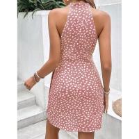 Vestido fruncido floral de lunares sin mangas con cuello halter a la moda de verano para mujer - details 15
