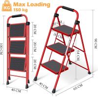 Escalera Plegable 4 Peldaños, Escalera de Tijera con Pedales Antideslizantes Anchos, Barandilla, Escalón Taburete de Acero Portátil Uso Hogar Cocina Oficina, Carga hasta 150 kg, Blanco - details 36