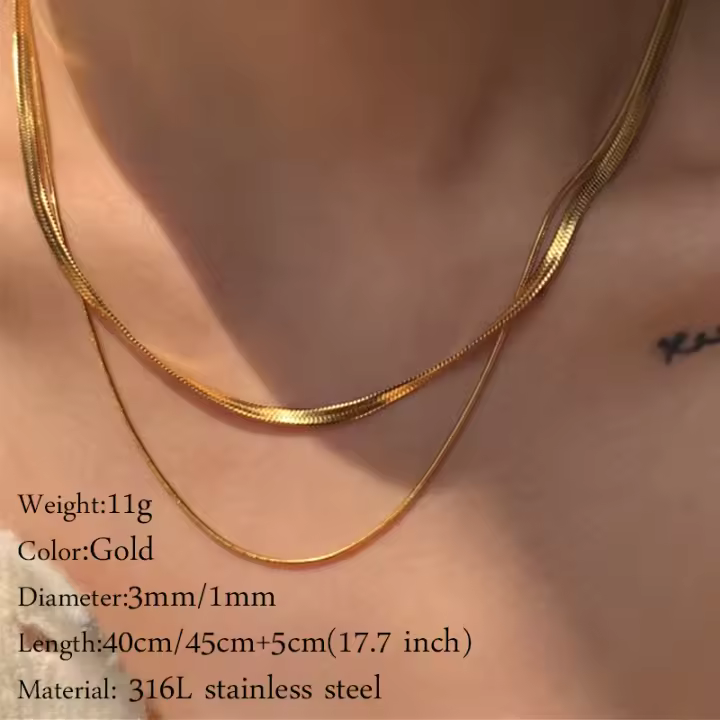 Collar de cadena de acero inoxidable para mujer, joyería de mezcla, color dorado, simple, de varias capas - 1
