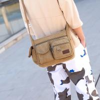 Bolso cruzado para hombre, lona Vintage, correas ajustables, múltiples bolsillos con cremallera, duradero, para senderismo al aire libre - details 4