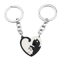 Llavero De Pareja En Forma De Corazón Con Pendentivo De Gato Del Amor Acero Inoxidable Joyería Para Hombres Y Mujeres - details 1