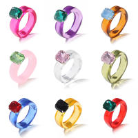Anillos de resina coloridos de moda 2024 para mujer, anillos acrílicos simples vintage con diamantes de imitación, anillos geométricos de plástico estilo hip hop, joyería. - details 0