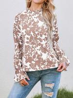 Nuevo estilo de otoño, camisa holgada con cuello con volantes y manga larga acampanada estampada - details 2