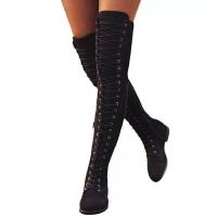 Botas por encima de la rodilla para mujer, zapatos informales de ante con cordones para exteriores, otoño - details 5
