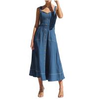 Vestido largo sin tirantes de cintura alta para mujer, sin tirantes, corte A, con bolsillos, primavera y verano - details 1