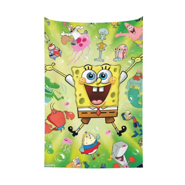 Tapiz de Bob Esponja para colgar en la pared, telón de fondo para dormitorio y sala de estar - 1