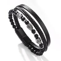 Pulsera de Shungit y Ojo de Tigre Tejida Multinivel Brazalete de Cuero PU con Calavera Retro Gótica - details 8