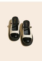 Zapatos Mary Jane con bloques de color, diseño de nicho de boca poco profunda, puntera vacía, pantuflas de tacón grueso - details 21