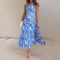 BUNO-Vestido sin mangas con hombros descubiertos y estampado de verano 2025 de manga corta de comercio exterior europeo y americano para mujer, vestido largo sin mangas de verano para mujer Verde Enterprise 2024 - details 1