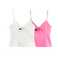 Top de Dos Colores para Mujer OUWU Diseño Ahuecado, Decoración con Lazo, Top de Color Sólido con Tirantes, Ropa de Calle Sexy Dulce Y2K - details 0