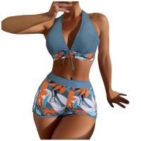 Bikini abierto con estampado de hojas retro en talla grande, conjunto de traje de baño de dos piezas con correas estables para mujer - details 9