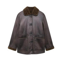 TRAFZA-abrigos reversibles para mujer, chaquetas marrones de manga larga con cuello vuelto y bolsillos, de una sola botonadura, a la moda, para invierno, 2024 - details 2