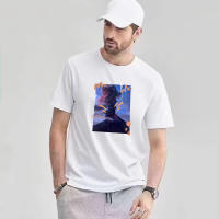 Camiseta de algodón de corte holgado, talla grande, cuello redondo, manga corta y estampado para hombre. - details 0