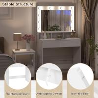 Luz LED y Espejo Gran Mesa Tocador con 2 Cajones y 3 Compartimentos Abiertos Mueble Dormitorio Estilo Morno - details 4
