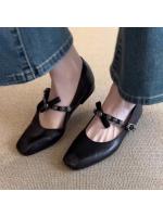 Zapatos franceses de cuero suave para mujer, bailarinas planas con lazo y boca baja, estilo Mary Jane retro con punta cuadrada pequeña, primavera 2025 - details 3