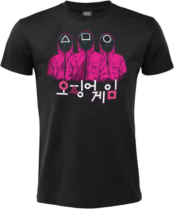 Camiseta de Moda UK Squid Game Modelo Guardia con Impresión Frontal 100% Algodón Negro Mangas Cortas Unisex Tallas para Adultos y Niños - 1