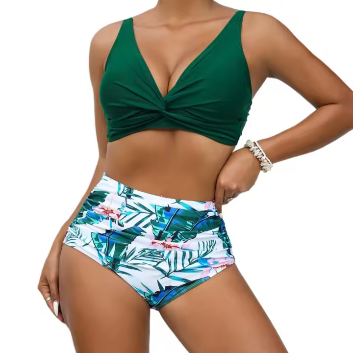 El nuevo traje de baño dividido combina un sexy traje de baño de bikini de cintura alta estampado - 1