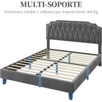 Tapizado en terciopelo Cama de matrimonio con cabecera ajustable en altura Marco de cama Soporte con listones de madera 160 × 200 cm Beige - details 42