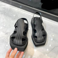 Nueva moda sandalia hueco plataforma cuero casual mitad remache zapatillas de mujer - details 10