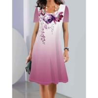 Vestido de manga corta con cuello redondo para mujer, estampado informal, moda de verano - details 4