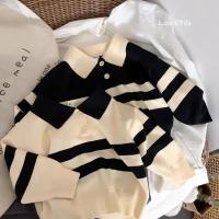 2025 nuevo estilo coreano primavera otoño suéter para niños niñas dos piezas botón rayas solapa Top de punto Casual ajuste elegante - details 0