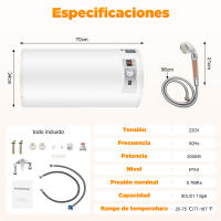 Calentador de Agua Caliente Eléctrico 2000 W Caldera Inteligente Caldera de Agua Caliente de Pared 80 L Incluye Válvula de Seguridad, Cabezal de Ducha y Manguera, IPX4, Temperatura de Calentamiento 25-75 ° C - details 5