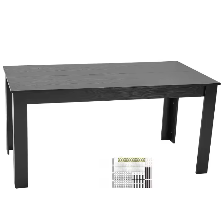 SucceBuy Mesa de comedor rectangular, mesa de madera de 63 pulgadas de largo para 4-6 personas, soporta hasta 330 libras, negra (solo mesa) - 1
