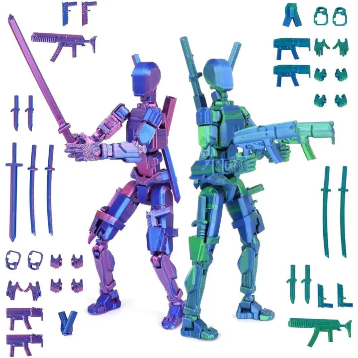 Juego de figuras de acción T13 (ensamblaje completado), impresas en 3D, articuladas, figuras de acción Titan 13, robot móvil de la suerte multiarticular Nova T-13, decoraciones de escritorio para juguetes para amantes de los juegos (púrpura/verde) - 1