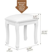 Taburete Moderno Recubierto de Almohadillas Antideslizantes Blanco Ideal para Vestidor, Dormitorio, Entrada, Patas Curvas - details 1