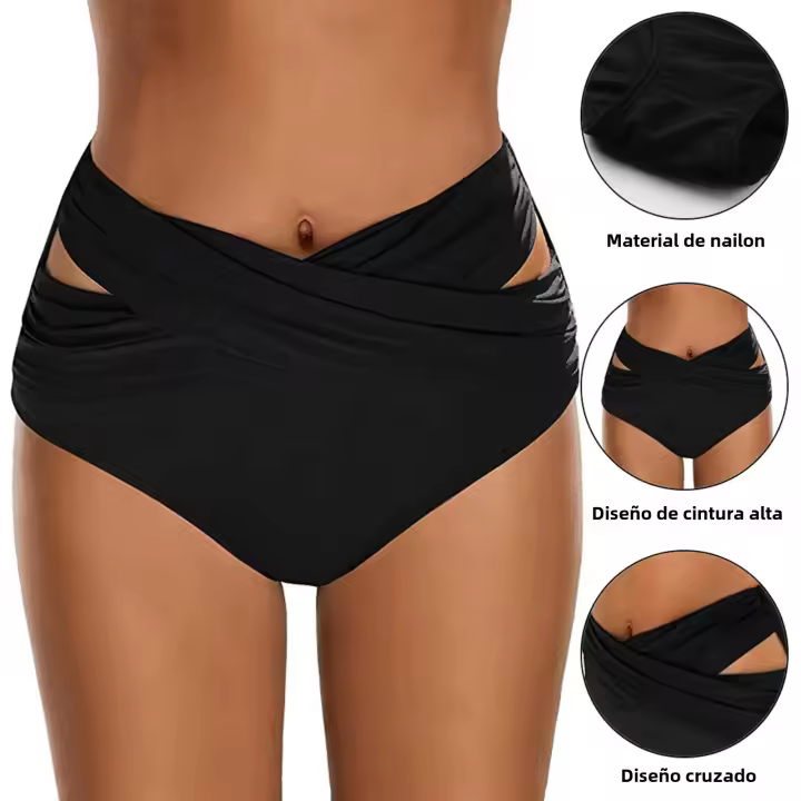 ‌ Bikini de verano con shorts elegantes - Diseño con pliegues y cintura alta - 1